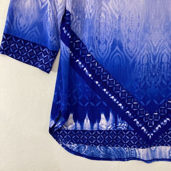 Nygard Top size XL Blue Abstract Boho Embellished Stretch 3/4 Sleeve Casual - Picture 4 of 10